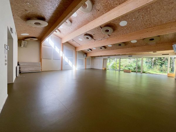 De akoestiek van de Buitenzaal wordt door de vele panelen geregeld.